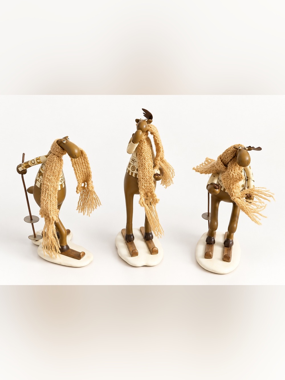 Vintage Whimsical Skiing Moose Figurines Set of 3 Rustic Winter Decor